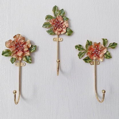 Vintage Flower Shaped Decorative Wall Hooks Rack Hangers for Hanging Clothes Coats Towels Keys Hats, 3 Pack Antique Metal Mounted Wall Hook