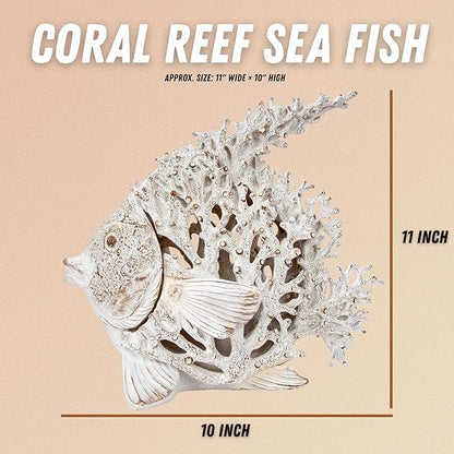 Ocean Decor White Coral Reef Angelfish Sculpture Beach Home Decor Coastal Coral Look Tabletop Collection 11 in x 10 in