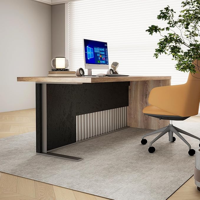 SAINTCY 63 Inch Executive Office Desk,Modern Computer Writing Desk, Business Furniture Workstation, Big Computer Desk for Home Office,1.97IN Thick Desktop,Stainless Steels Sturdy Frame