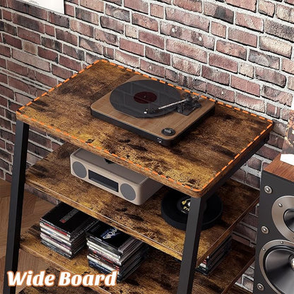 Besiost AV Media Stand with Outlets, Media Console with LED Lights, Stereo Racks and Stands with Storage Shelves, Media Audio Tower Cabinet, Rustic Brown