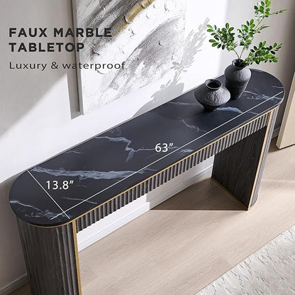 OKD Modern Fluted Console Table, 63" Long Narrow Entryway & Sofa Tables for Hallway, Tall Accent Table Behind Couch for Foyer Living Room, Dark Alder