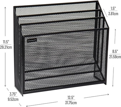 Mind Reader Metal Mesh File Organizer, Black | 3-Tier | Desktop | Modern Style | Pack of 4