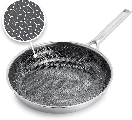 GreenPan Hybrid 10” Nonstick Stainless Steel Frying Pan, APEX Tri-Ply Thermobond PFAS-Free Ceramic Skillet, Induction & All Cooktop Compatible, Oven Temp to 850°F, Dishwasher Safe, Silver