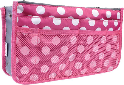 Vercord Purse Organizer Insert for Handbags Bag Organizers Inside Tote Pocketbook Women Nurse Nylon 13 Pockets Rose Dot Small