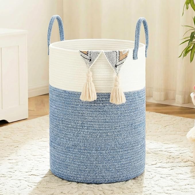 Laundry Basket,Woven Cotton Rope Laundry Hamper,80L for Decor Storage of Dirty Clothes,Toys and Blankets in Bathroom,Baby Room and Living Room