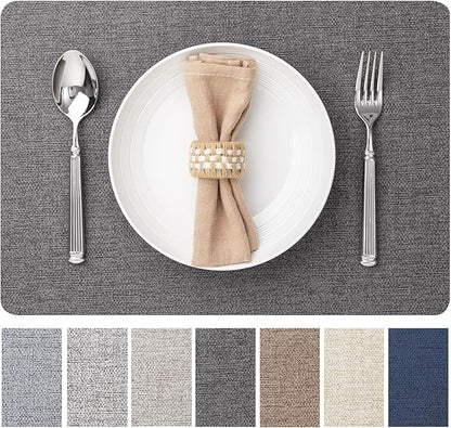 Faux Leather Placemats Set of 8 Vinyl Washable Wipeable Table Mats for Kitchen Dining Table Heat Resistant Waterproof Modern Indoor/Outdoor Placemats Non-Slip Easy Clean Place Mats (Midnight)