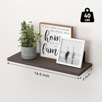 WOPITUES Wood Floating Shelves Set of 6, Shelves for Wall Decor, Farmhouse Shelf for Bedroom, Bathroom Storage Shelves, Book Shelves for Living Room, Dark Brown
