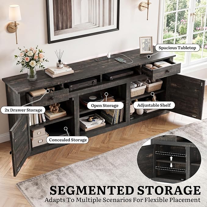YITAHOME TV Stand for 75/80 Inch TV, Entertainment Center, TV Cabinet with Drawers and Power Outlet, Dark Rustic Oak TV Console for Living Room Furniture (70 Inch Lenght 30 Inch High)