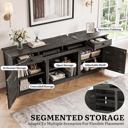 YITAHOME TV Stand for 75/80 Inch TV, Entertainment Center, TV Cabinet with Drawers and Power Outlet, Dark Rustic Oak TV Console for Living Room Furniture (70 Inch Lenght 30 Inch High)