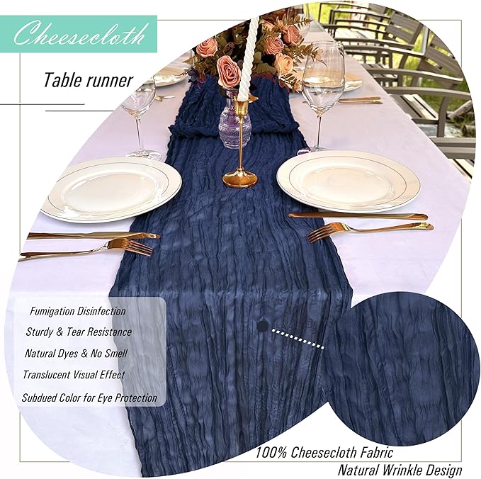 8 Pack Navy Blue Cheesecloth Table Runner 22 x 108 inch Gauze Cheese Cloth Table Runner Bulk for Rustic Wedding Baby Shower Birthday Party Boho Table Decor