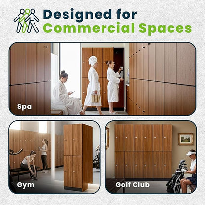 Alpine 4 Door Wooden Locker Cabinet - 72" Expandable Commercial Storage Lockers for Gym, Spa, Office & Golf Club - Includes Metal Base & Lock-Ready Handles, Double Column 2 Tier - Oak