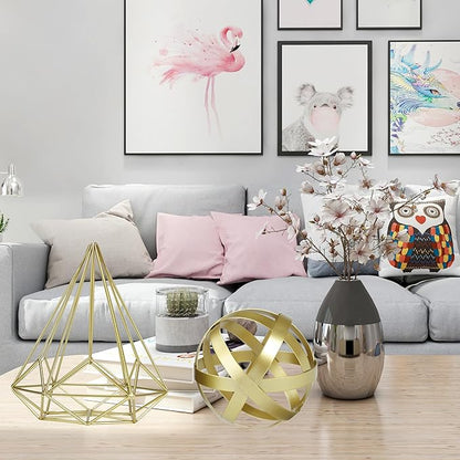 BYHER Gold Decor for Living Room Bedroom Bookshelf Coffee Table, Modern Style Figurine Decorative Ornaments Home Decor for Shelves (4.5" Modern Decorative Ball)