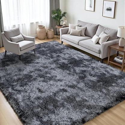 Area Rug for Living Room Bedroom: 5x7 Black Grey Soft Fluffy Shag Upgrade Non-Slip High Pile Carpet Large Fuzzy Plush Indoor Floor Decor Shaggy Rug for Kid Boys Girls Playroom Nursery Modern Home