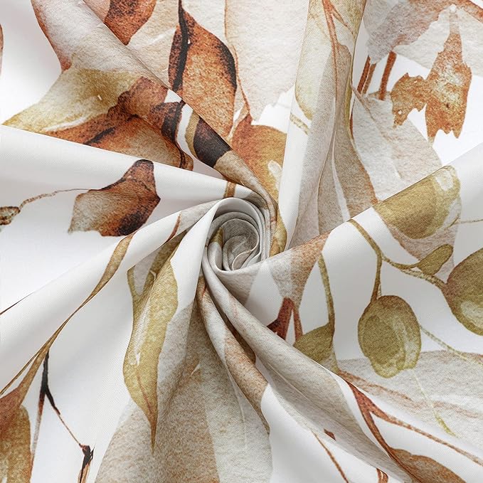 Gibelle Long Shower Curtain 72 x 78, Brown Floral Shower Curtain for Bathroom, Watercolor Plant Eucalyptus Leaves Fabric Shower Curtain Set