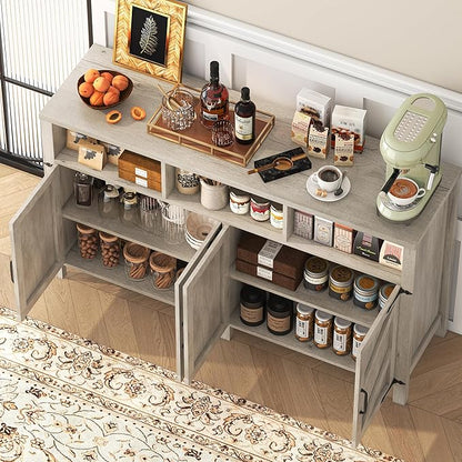 Buffet Cabinet with Storage Farmhouse with 4 Doors, 55'' Large Kitchen Storage Cabinet Wood Coffee Bar Buffet Sideboard for Kitchen, Dining Room, Entryway