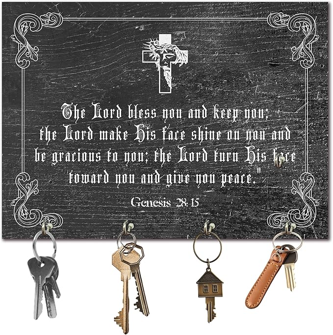 11" x 8" Black Vintage Wood Wall-Mounted Key Holder - Genesis - with 4 Metal Hooks for Easy Hanging, Suitable for farmhouses, Homes, bedrooms, Wall Decorations & Gifts (1 Pcs) - A14