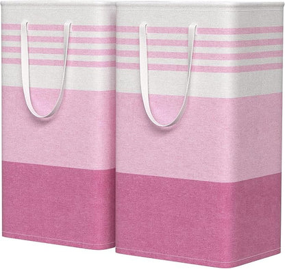 WOWBOX 2 Pack Laundry Baskets, Laundry Hampers, Freestanding Dirty Clothes Hampers with Reinforced Handles & Cross Stitch & Waterproof Coating, for Laundry Bedroom Bathroom Dorm,88L Pink