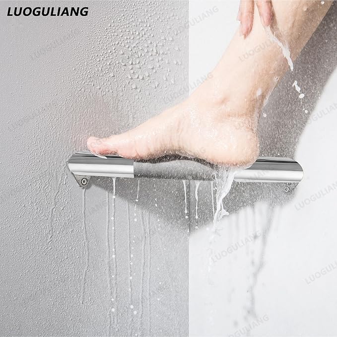 Shower Foot Rest Bar, Polished Chrome Corner Shower Foot Rest for Shaving Legs, Stainless Steel Wall Mounted Bathroom Shower Foot Step