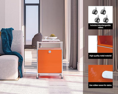 Simplink Elegant Matte Storage Cart with 22.8" Height - Perfect Side Table, Night Stand - Large Capacity with Flap Door, Detachable Wheels - Ideal for Home, Office, Bedroom, Kitchen (Orange)