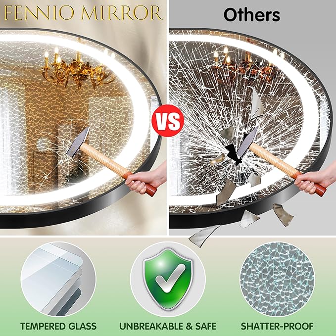 FENNIO Full Length Mirror with Lights, 80" x 36" LED Full Body Mirror, Wall Mounted Hanging Mirror with Lights for Bedroom, Salon, Dimmable & 3 Color Lighting, Tempered Glass