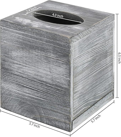 MyGift Graywashed Wood Decorative Tissue Box Holder Cover, Bathroom Facial Tissue Box Cover with Easy Refill Slide-Out Bottom Panel