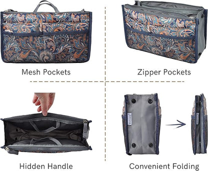 Vercord Purse Organizer Insert for Handbags Bag Organizers Inside Tote Pocketbook Women Nurse Nylon 13 Pockets Splash Wave Large
