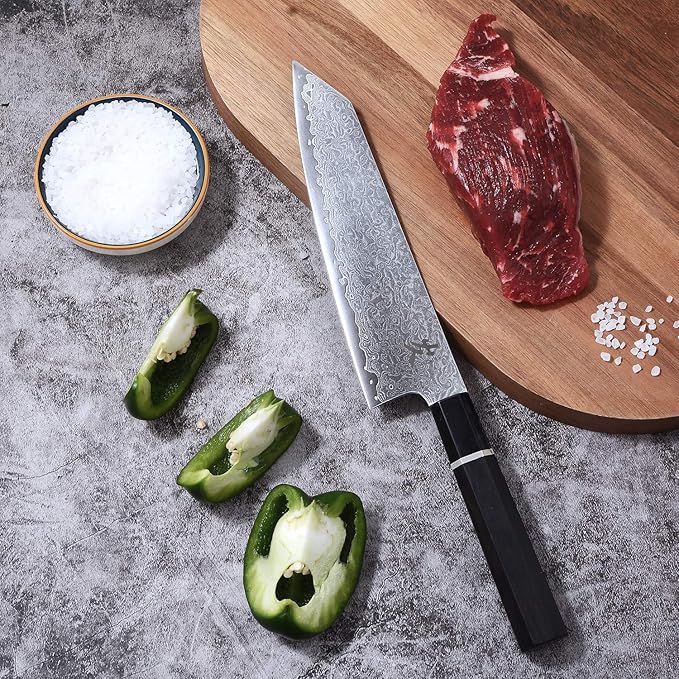 SAMCOOK Kiritsuke Chef Knife - 8 Inch Professional Sharp Damascus Knife - Japanese VG-10 High Carbon Stainless Steel Kitchen Gyuto knife - Ergonomic Octagonal Ebony Handle with Gift Box