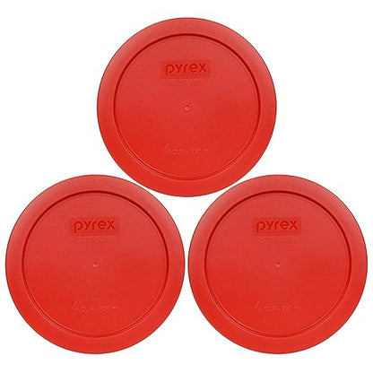 Pyrex 7201-PC 4 Cup Poppy Red Food Storage Replacement Lids (3-Pack) - Made in USA