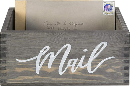 MyGift Mail Holder Storage Organizer Box Solid Wood with MAIL Script Design, Desktop Letters, Bills, Notes and Postcard Bin for Home Office Dorm Room (Vintage Gray)