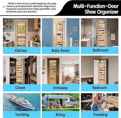 10 Tier Over The Door Organizer - Heavy Duty Hanging Storage Rack with Sturdy Oxford Fabric, Holds 20+ Pairs of Footwear, Boots & Sneakers, Saves 50% Closet Space(Beige)