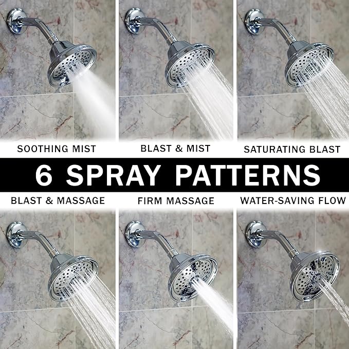 Aqua Elegante Massage Shower Head With Mist - High Pressure Boosting, Adjustable Massaging Rainfall Showerhead For Low Flow Showers With Water Saving Nozzles - 2.5 GPM - Polished Chrome