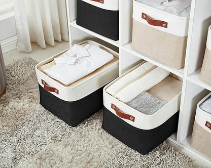 DECOMOMO Storage Bins Fabric Storage Baskets for Shelves, Linen Closet Organization Toys Nursery (Black and White, Large - 4 Pack)