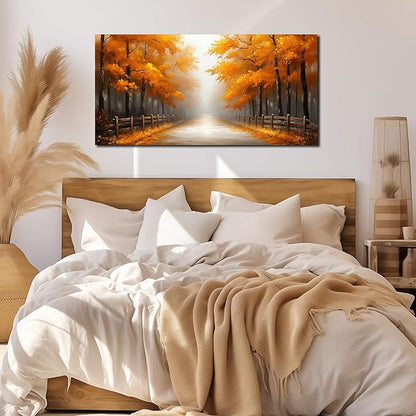 AUUZAIUA Forest Wall Art for Living Room Gold Misty Trees Landscape Large Artwork for Bedroom Office Modern Canvas Prints Ready to Hang 24"x48"