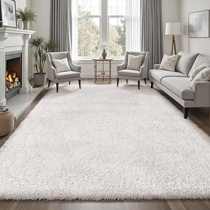 8x10 Area Rugs for Living Room Bedroom: White Soft Fluffy Shag Upgrade Non-Slip High Pile Carpet Large Fuzzy Plush Indoor Floor Decor Shaggy Rug for Kid Boys Girls Dorms Playroom Nursery Modern Home