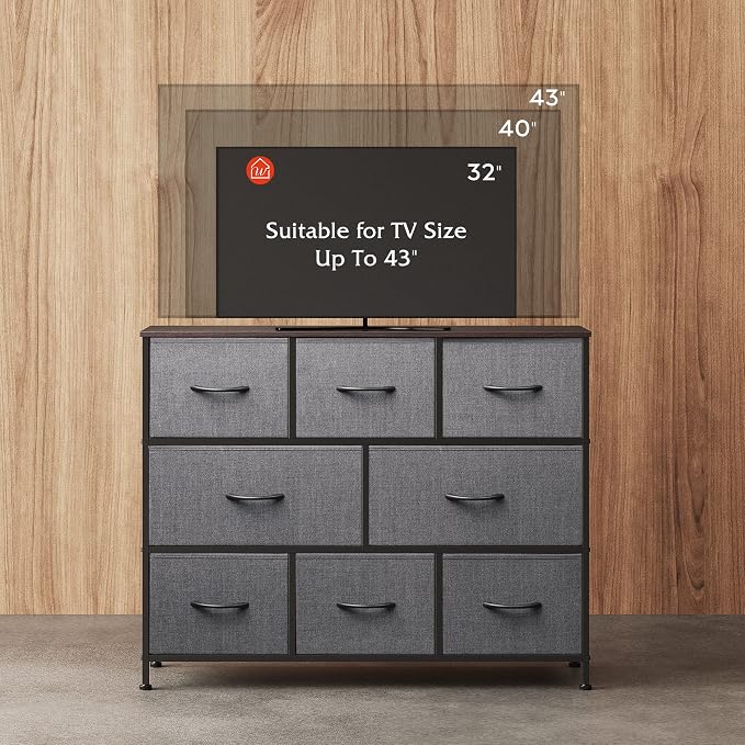 WLIVE 8 Drawer Dresser for Bedroom, Fabric Dresser with Large Storage Drawer Unit for Entryway, Chest of Drawers for Living Room, Dark Grey