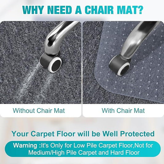 BesWin Office Chair Mat for Carpeted Floors, 46'' x 72'' Large Desk Chair Mat for Low Carpets, Premium Quality Hard Carpet Protector for Work, Home, Gaming, Easy Glide and Flat Without Curling