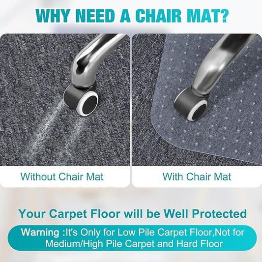 2 Pack Office Chair Mat for Carpets, 48'' x 60'' Clear Floor Mat for Carpeted Floors, Thick and Sturdy Carpet Protector with Grips, Easy Glide and Flat Without Curling