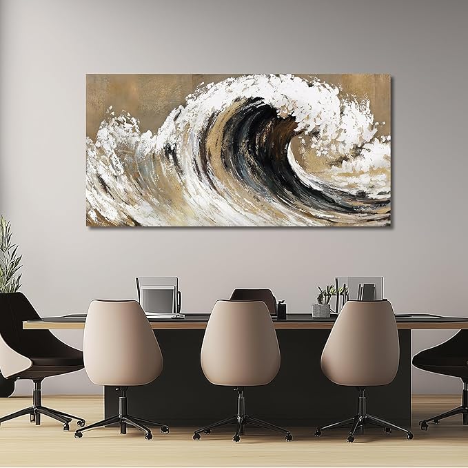 Belmrxne Large Coastal Wall Art Gold and Black Wall Decor Ocean Canvas Painting Textured Wall Painting Aesthetic Artwork for Living Room Bedroom 29x58 Inches
