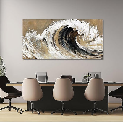 Belmrxne Large Coastal Wall Art Gold and Black Wall Decor Ocean Canvas Painting Textured Wall Painting Aesthetic Artwork for Living Room Bedroom 29x58 Inches