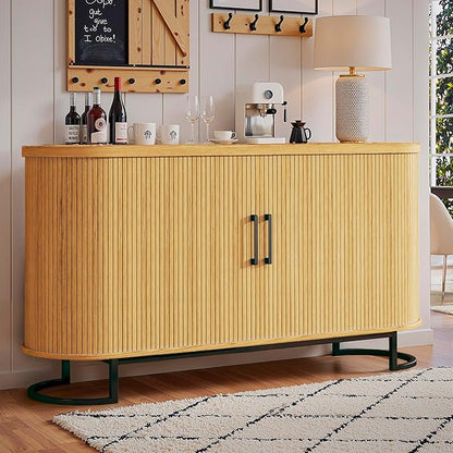 54.3" Sideboard Buffet Cabinet with Storage, Buffet Cabinet with Sliding Door & Adjustable Shelf, Modern Sideboard Cabinets for Kitchen, Living Room, Entryway, Oak