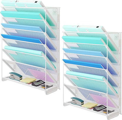 Kuntine.B Wall File Organizer (White, 7 Tier 2 Pack)