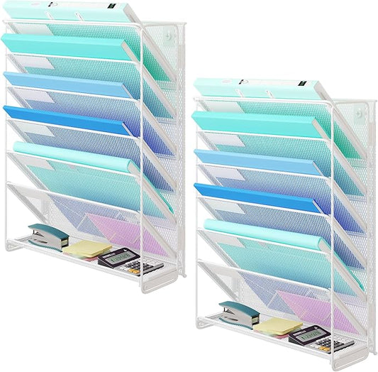 Kuntine.B Wall File Organizer (White, 7 Tier 2 Pack)