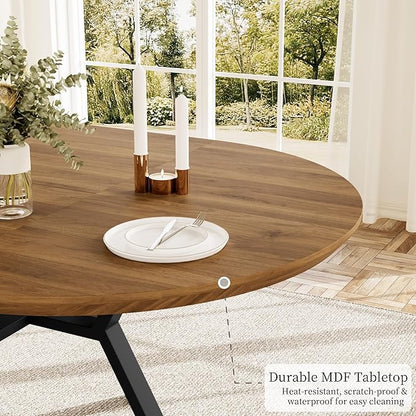 43.2"-59.1" Extendable Round Dining Table for 4-6 People, Modern Kitchen Oval Dining Table with Flexible Leaves Space Saving, Metal Base for Kitchen Dining Room (Walnut)