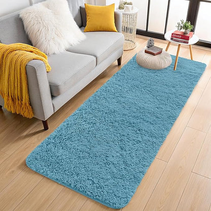 OLANLY 2x8 Machine Washable Runner Rugs for Hallway, Soft Fluffy Shaggy Bedside Rugs for Bedroom, Living Room, Indoor Floor Carpet for Kids Girls and Boys, Home Decor Aesthetic, Slate Blue