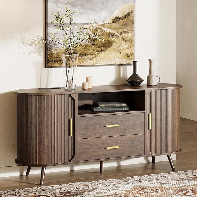 60" Sideboard Buffet Cabinet with Storage, Sliding Door & Adjustable Shelf, Modern Accent Sideboard Coffee Bar Console Table for Kitchen, Entryway and Living Room