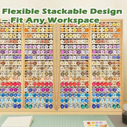 PROLEE Marker Storage Organizer for 224 Markers,Wooden Alcohol Marker Holder with 32 Slots,Markers Pens Pencils Art Supply Storage Rack for Desk Home Classroom Office Decor (Natural, 15“x11”x5.2 “)