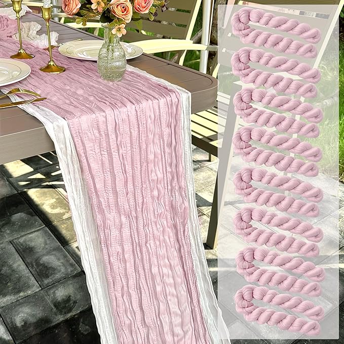 8 Pack Light Pink Cheesecloth Table Runner 22 x 108 inch Gauze Cheese Cloth Table Runner Bulk for Rustic Wedding Baby Shower Birthday Party Boho Table Decor