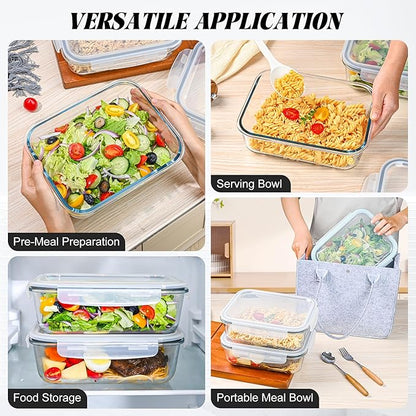 2Pack 9.8 Cups/ 78 Oz Large Glass Food Storage Containers with Lids, Glass Meal Prep Containers with Airtight Lids - BPA Free, Leakproof, Ideal for Food Storing/Serving, Microwave/Oven Safe