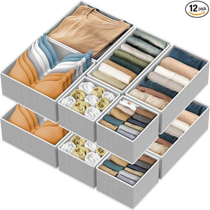 Simple Houseware Foldable Drawer Organizer for Clothes/Underwear/Panty/Onesie Stocking Bin, Set of 12, Gray