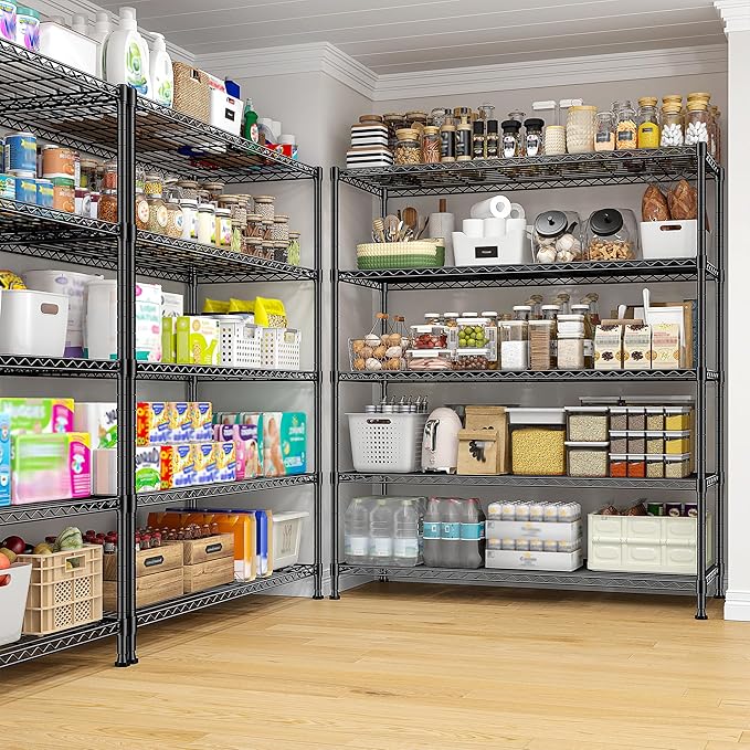 2 Set of 45 W Storage Shelves 5 Tier Wire Shelving Unit Adjustable Metal Shelving Wire Shelf Pantry Shelves Wire Commercial Rack for Closet Kitchen Pantry Garage 45" Wx 13.5" Dx70.5 H Black